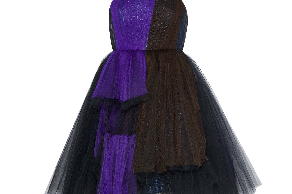 delpozo strapless metallic color block silk blend tulle dress