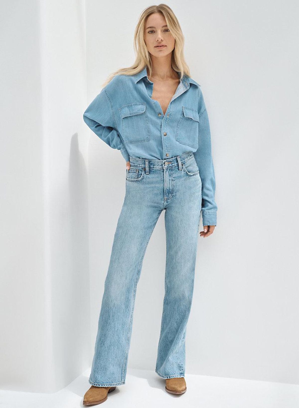 denim forum the marianne mid rise loose flare 32l