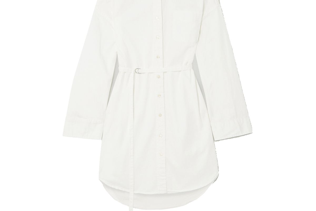 denimist belted cotton mini shirt dress