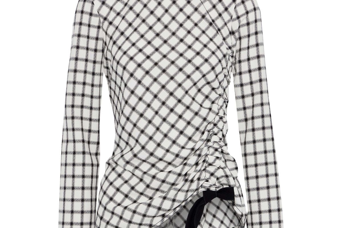 derek lam 10 crosby asymmetric ruched checked crepe top