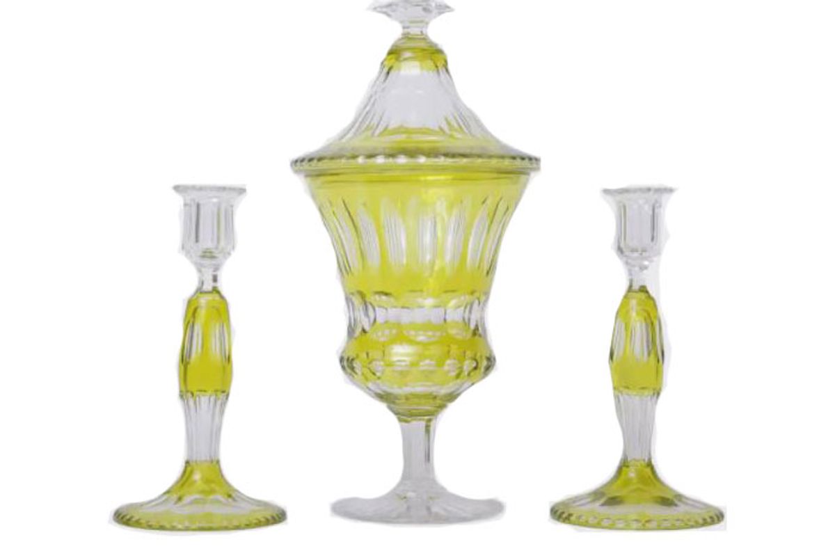 devonia antiques chartreuse green antique candlesticks centerpiece top set