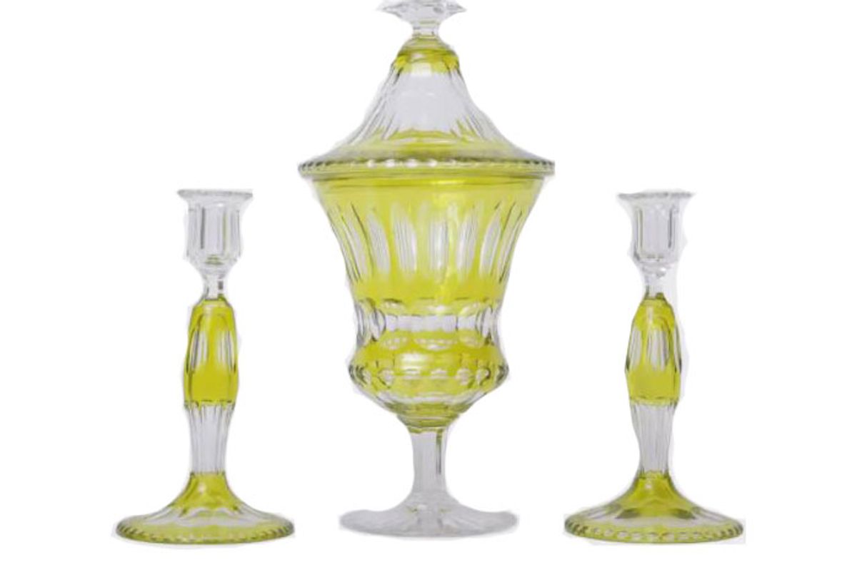 devonia antiques chartreuse green antique candlesticks centerpiece top set