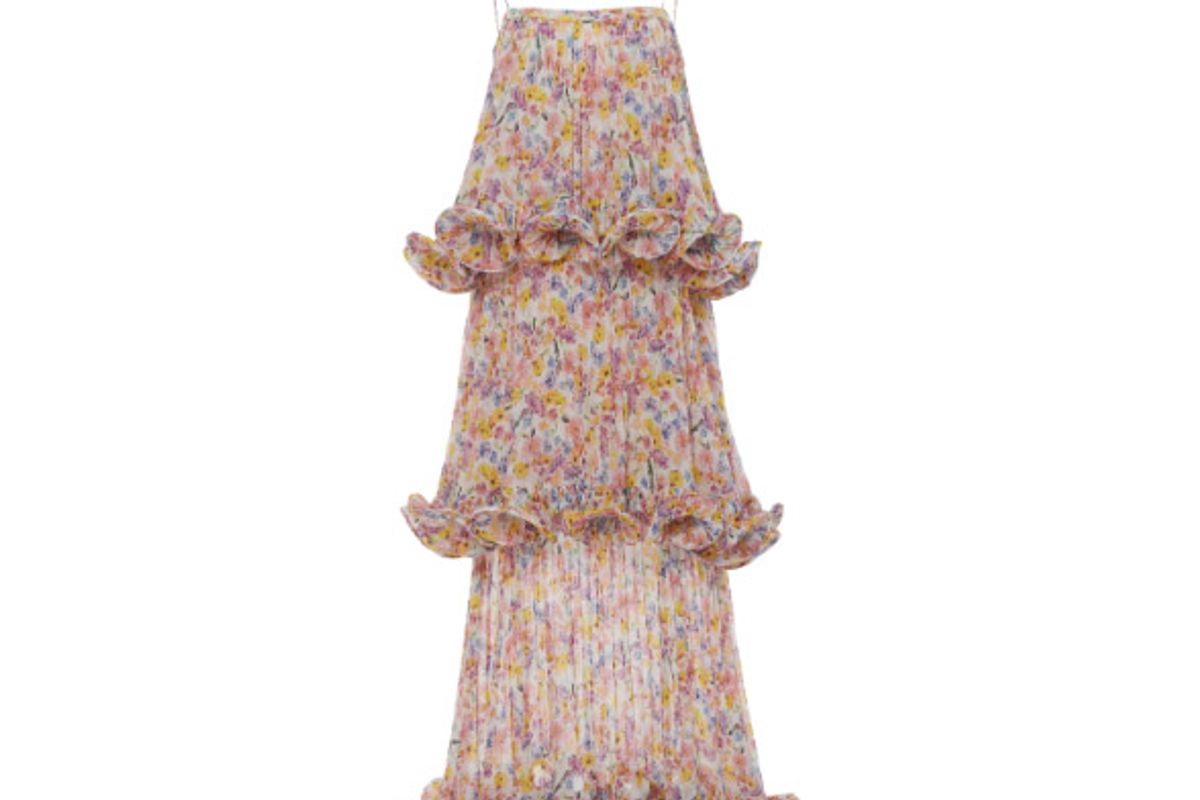 dewy tiered floral print chiffon maxi dress
