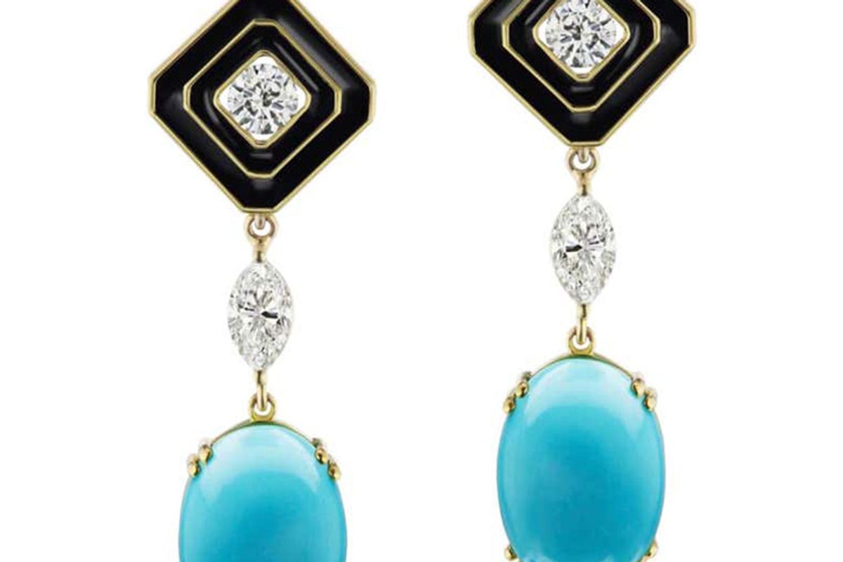 diamond earrings with detachable turquoise and diamonds drops
