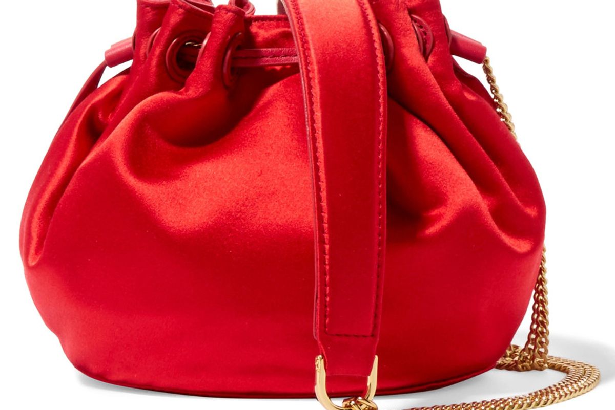 Love Power Mini Leather-Trimmed Satin Bucket Bag
