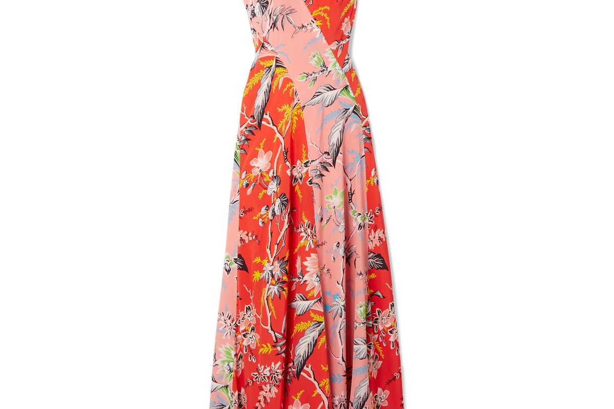 diane von furstenberg paneled floral print silk crepe de chine maxi dress