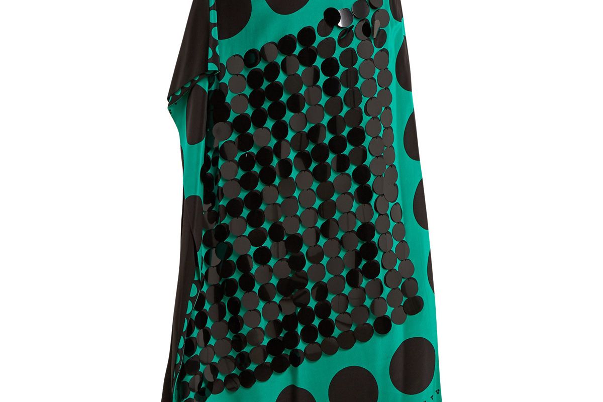 Sequin-Embellished Polka-Dot Print Silk Skirt
