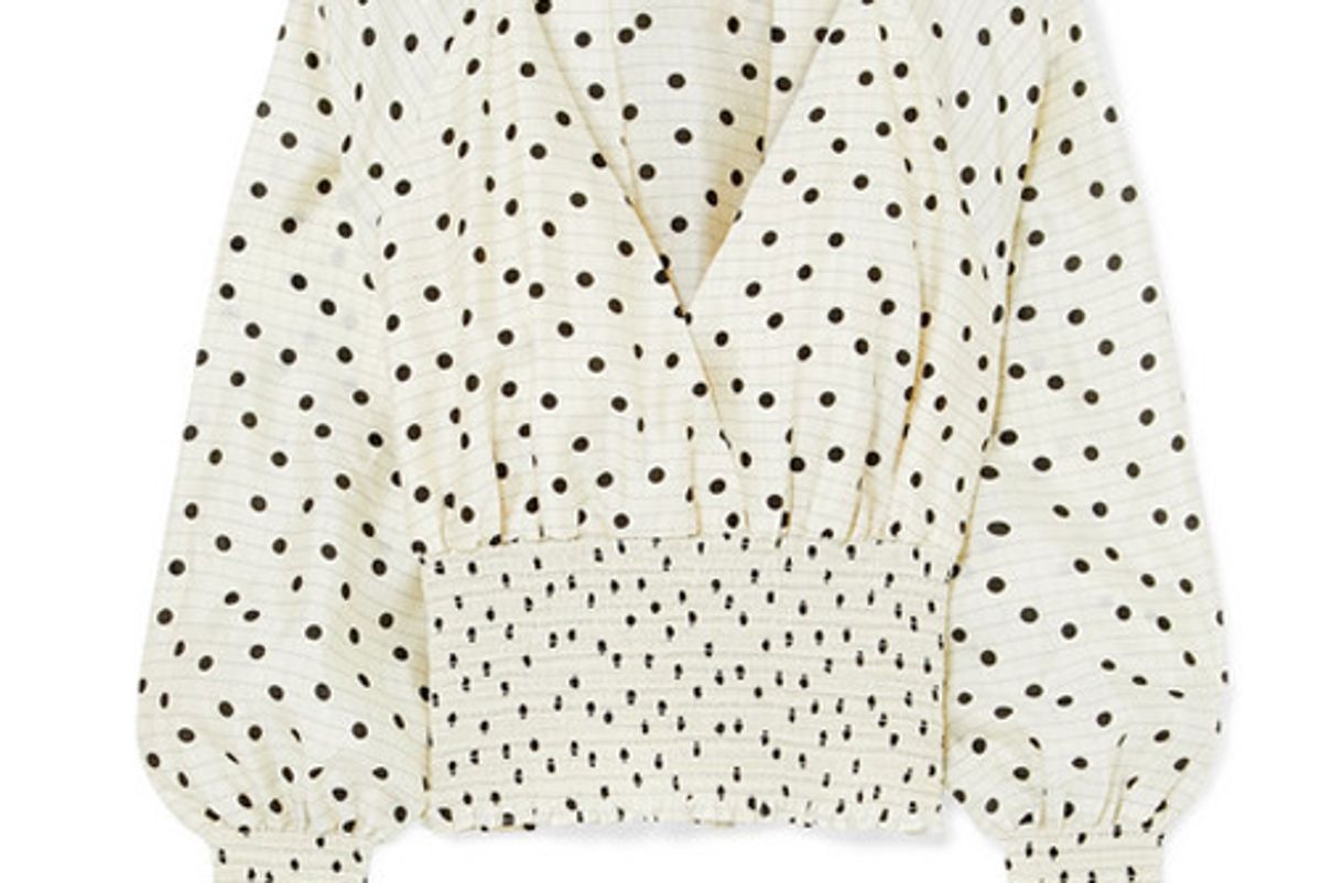 diane von furstenberg shirred polka dot silk top