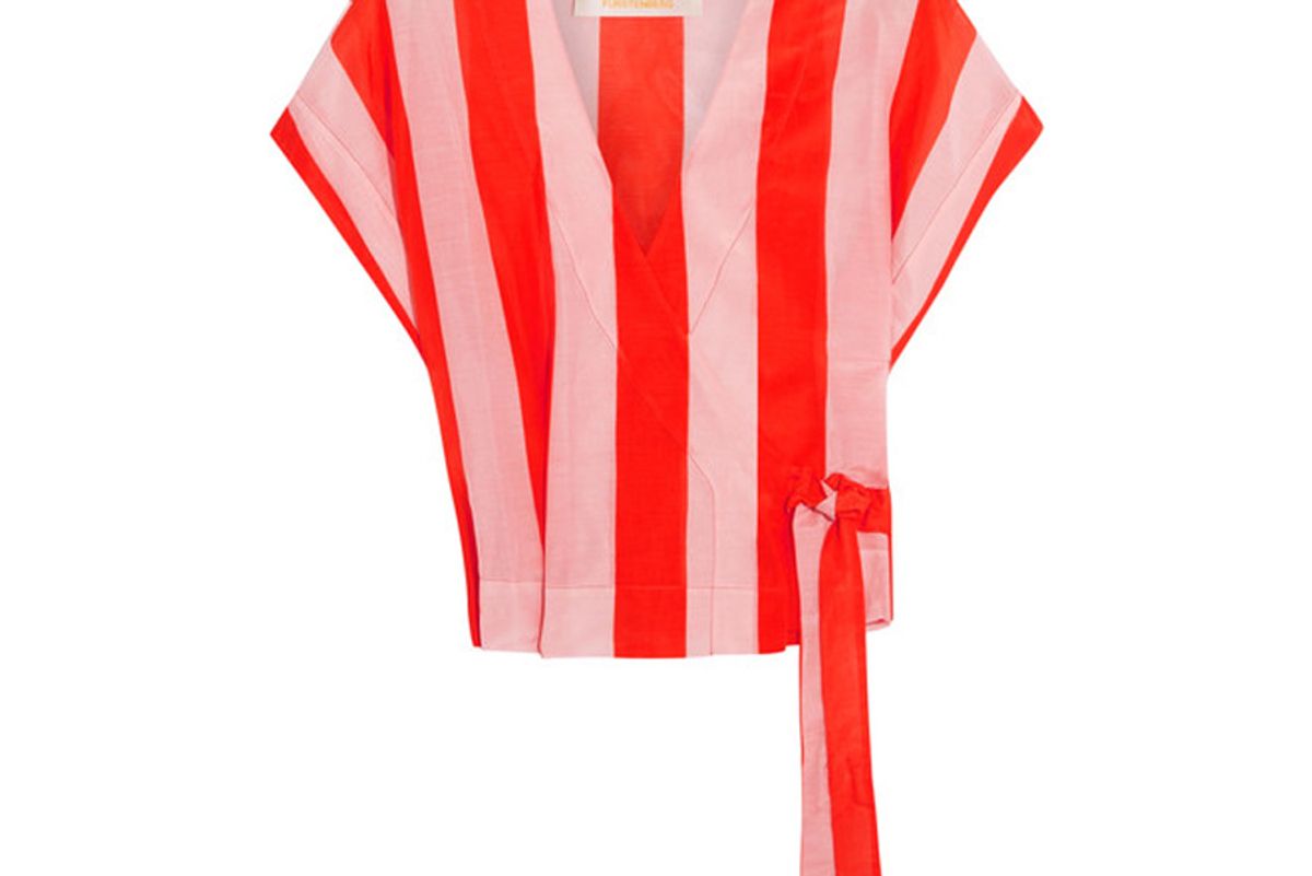 Striped Cotton and Silk-Blend Wrap Top