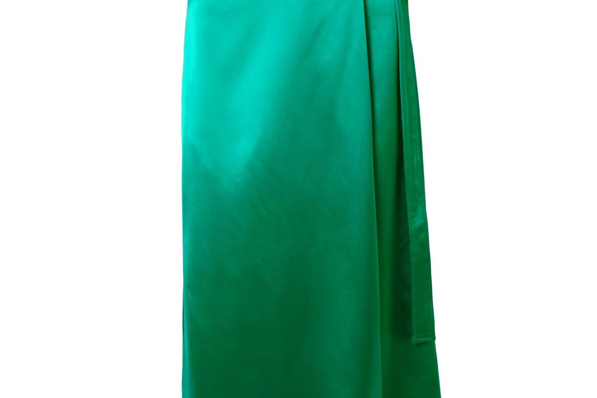 dion lee wrap effect silk satin midi skirt