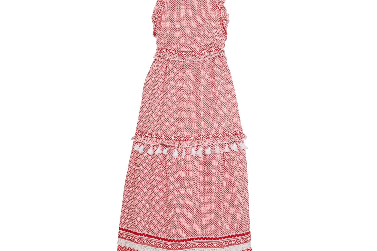 Embellished Lace-Trimmed Cotton-Jacquard Midi Dress