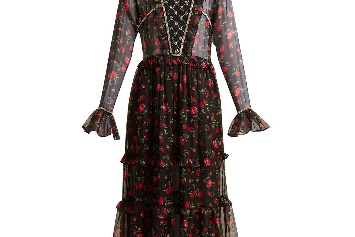 dodo bar or roberta embellished floral print chiffon dress