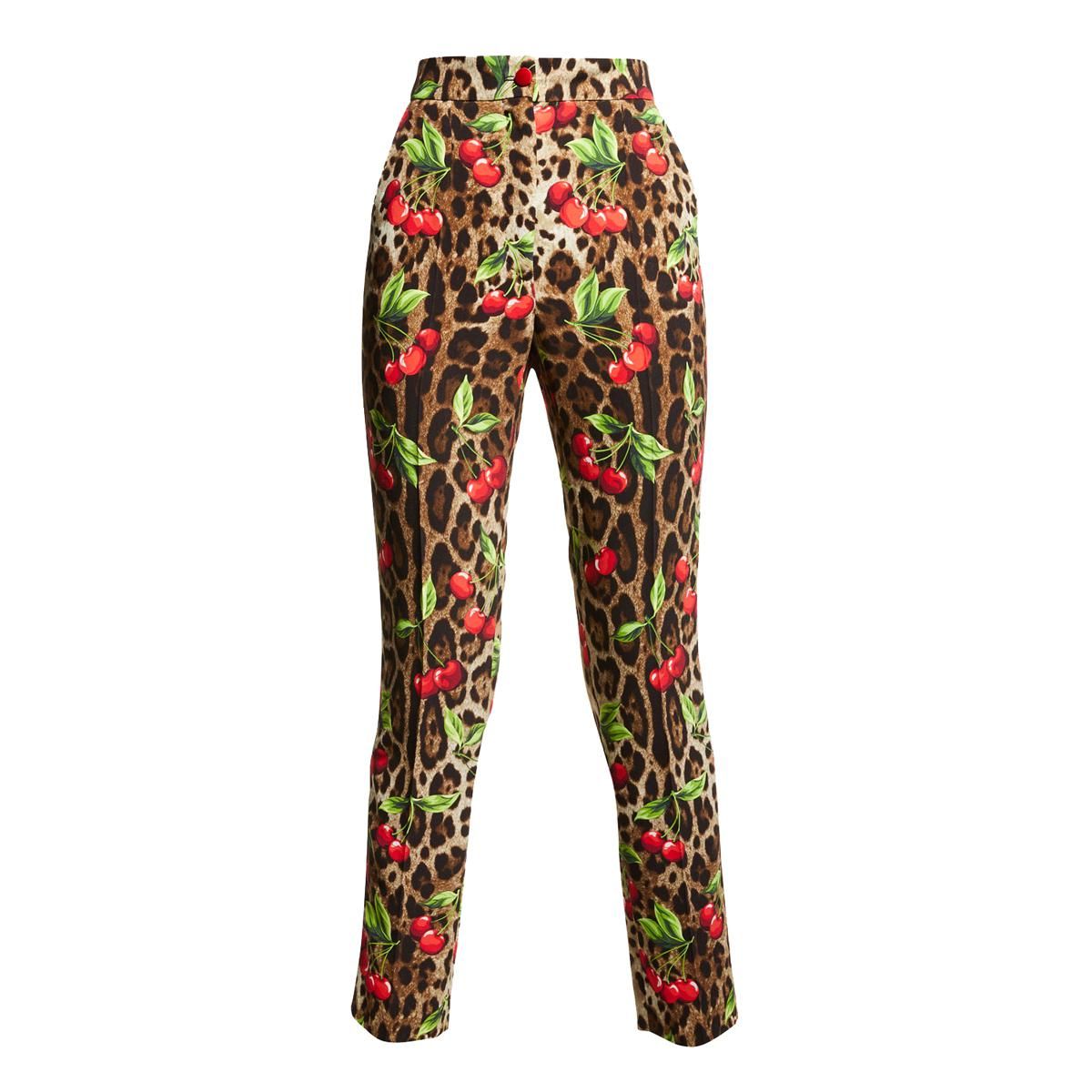 dolce and gabbana cherry print cady straight leg pants