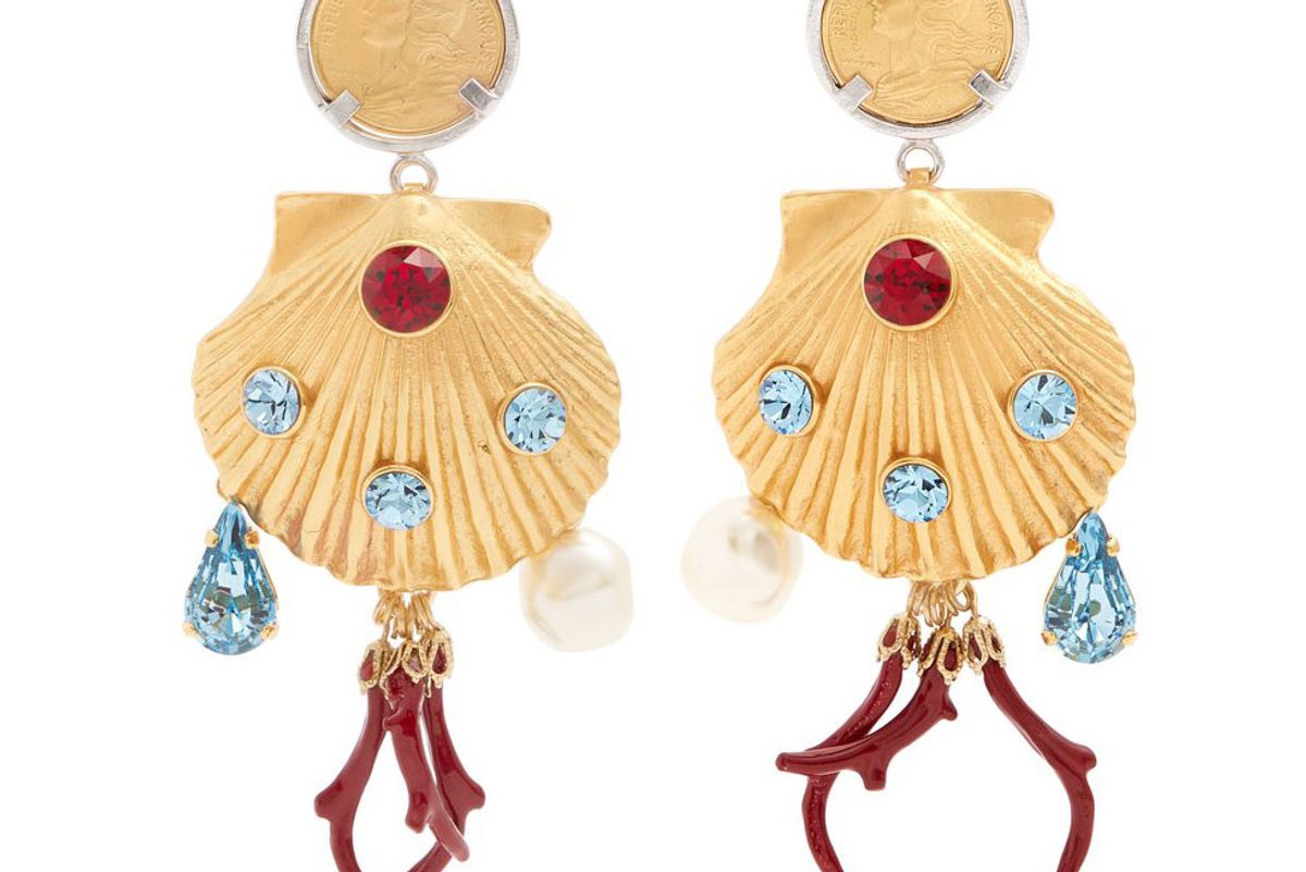 dolce and gabbana crystal embellished shell drop clip on earrings