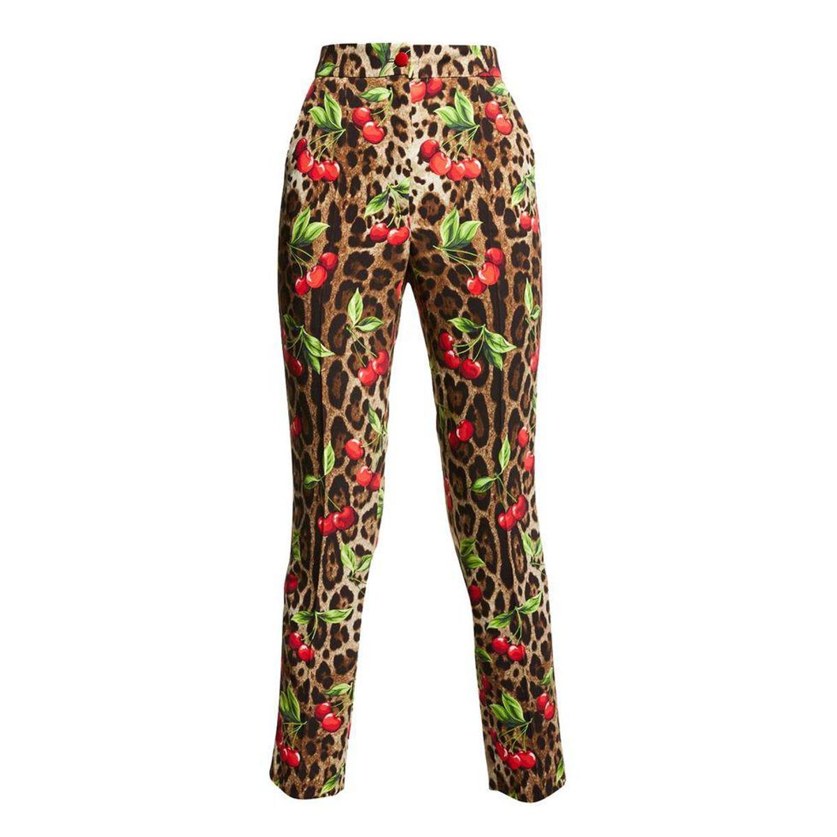 dolce and gabbana leopard cherry print cady straight leg pants