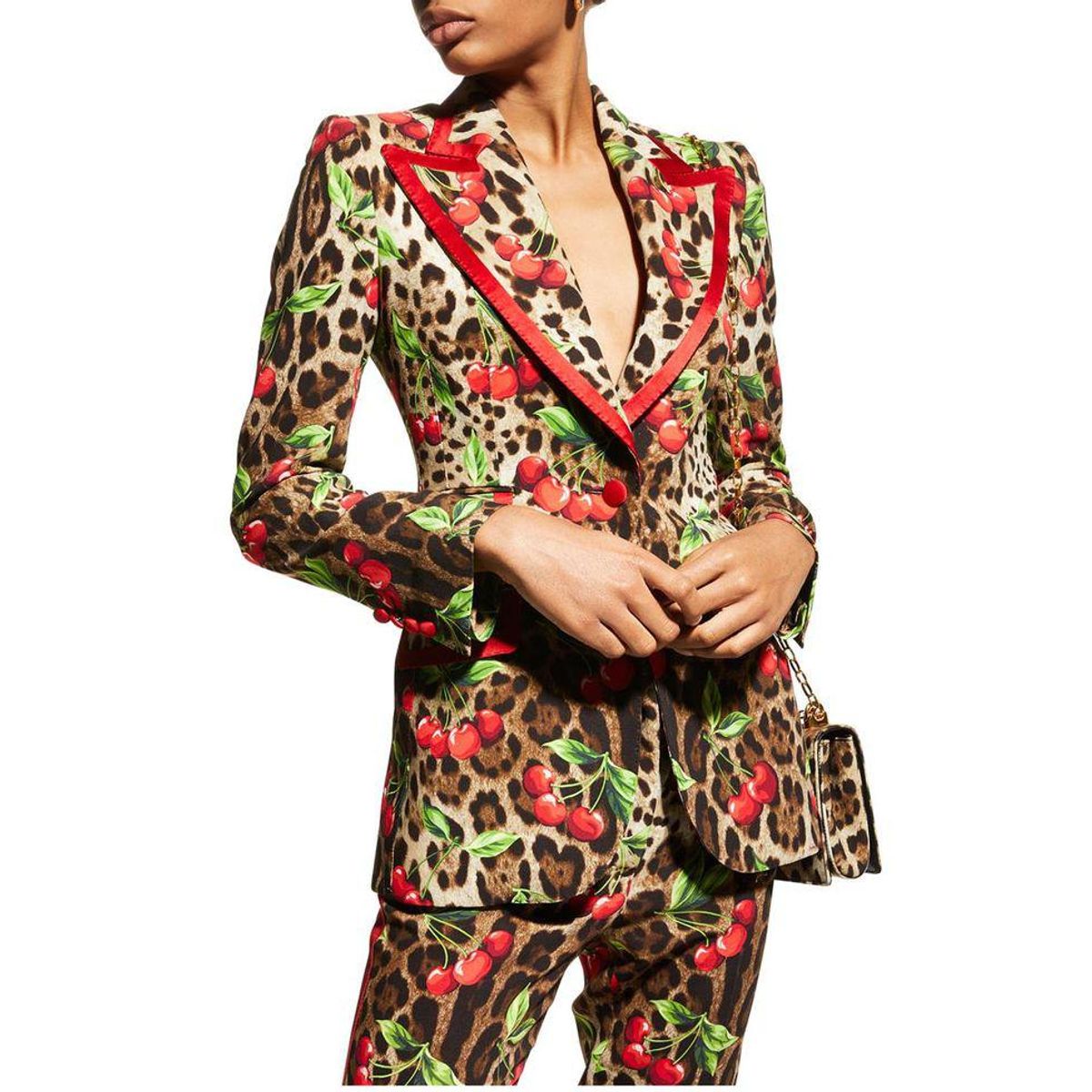 dolce and gabbana turlington leopard and cherry print cady jacket