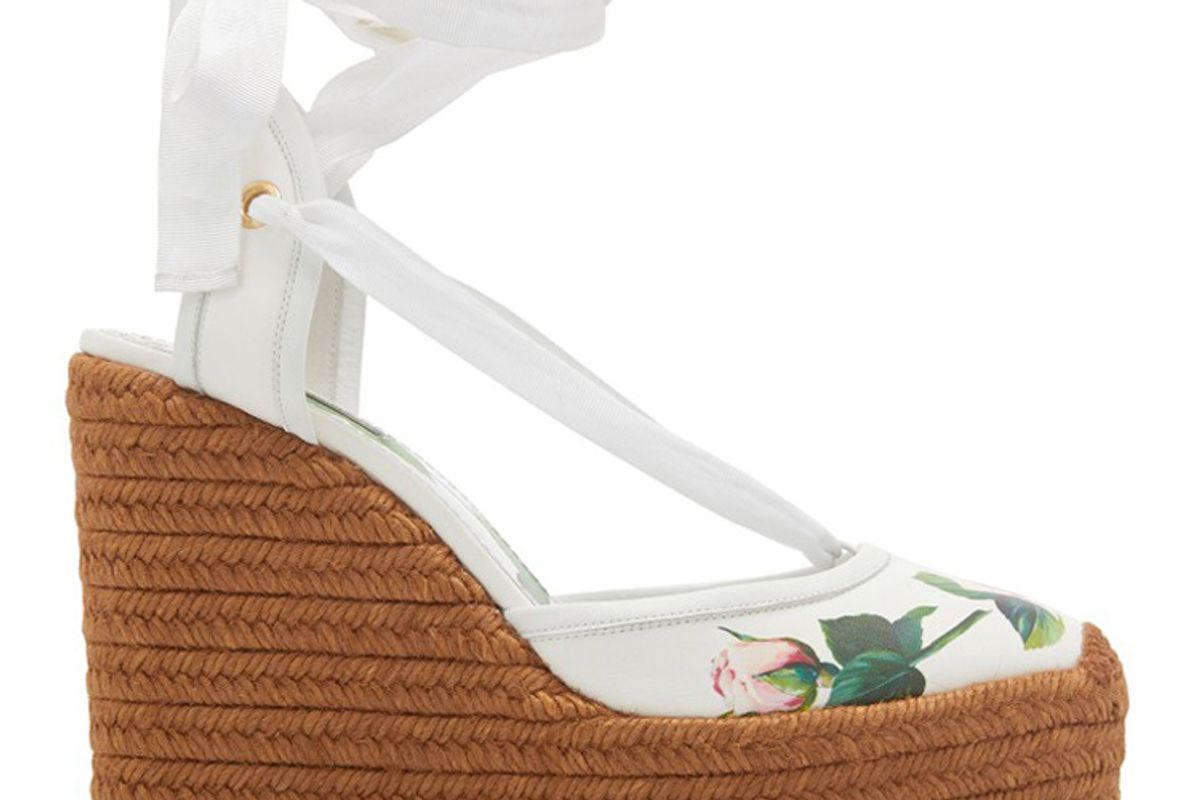 dolce & gabbana floral print leather platform wedge espadrilles