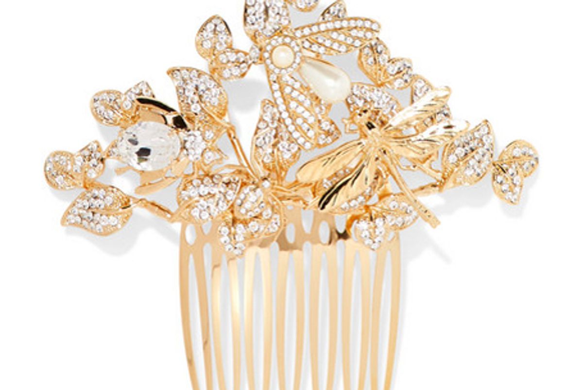 dolce gabbana gold tone crystal and faux pearl hair slide