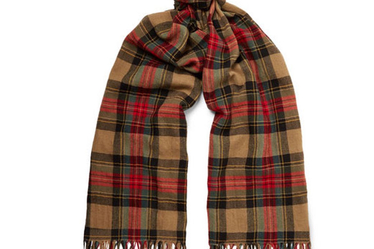 dries van noten fringed checked wool snd cotton blend scarf