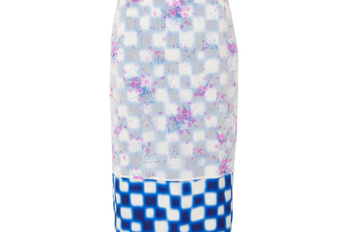 dries van noten layered floral print crinkled organza and checked satin midi skirt