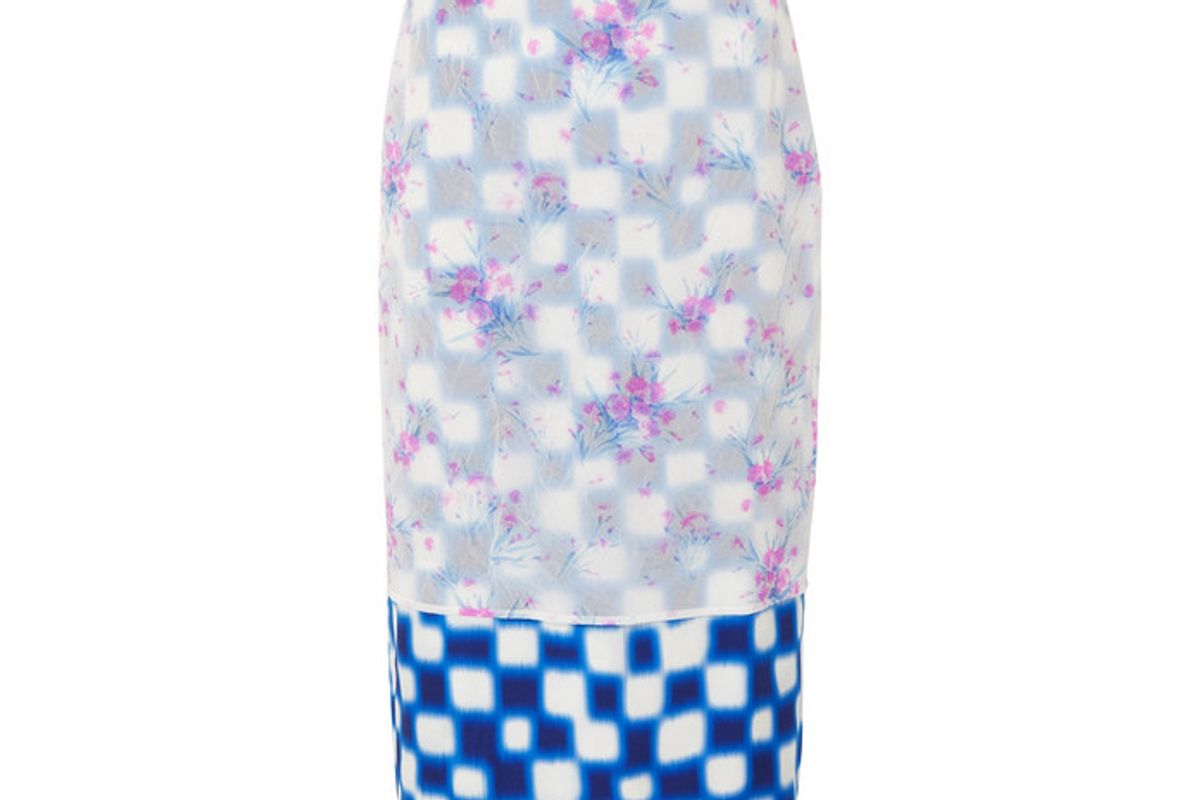 dries van noten layered floral print crinkled organza and checked satin midi skirt