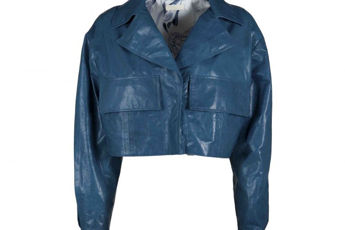drome it blue paper leather short jacket