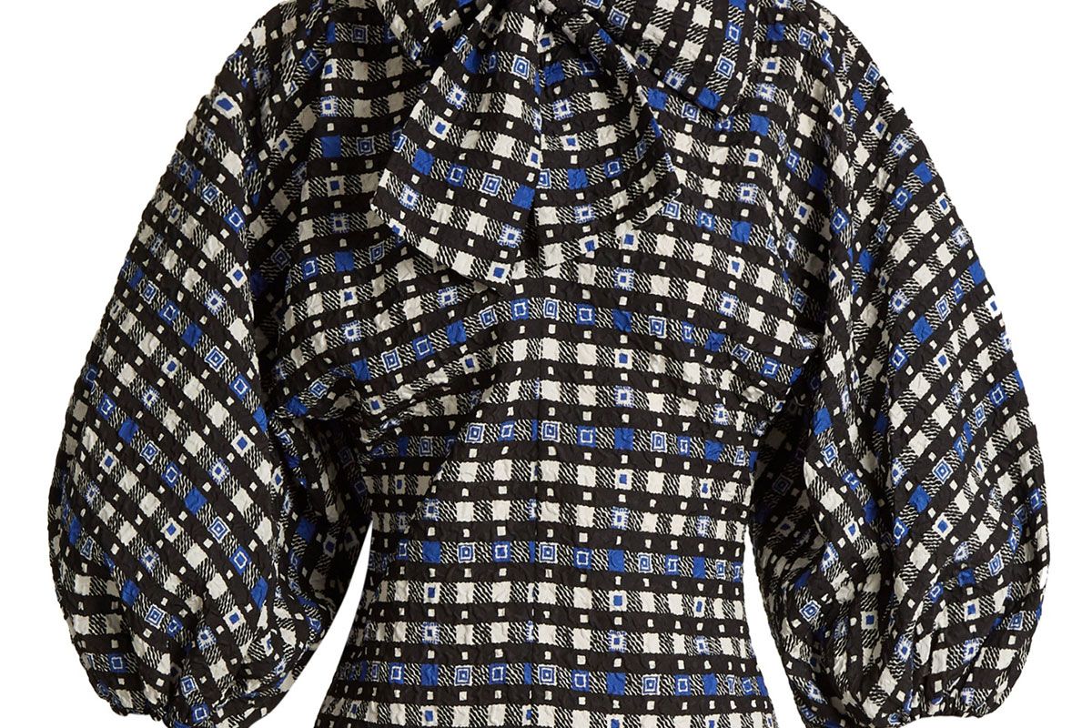 Napoli check-print tie-neck blouse
