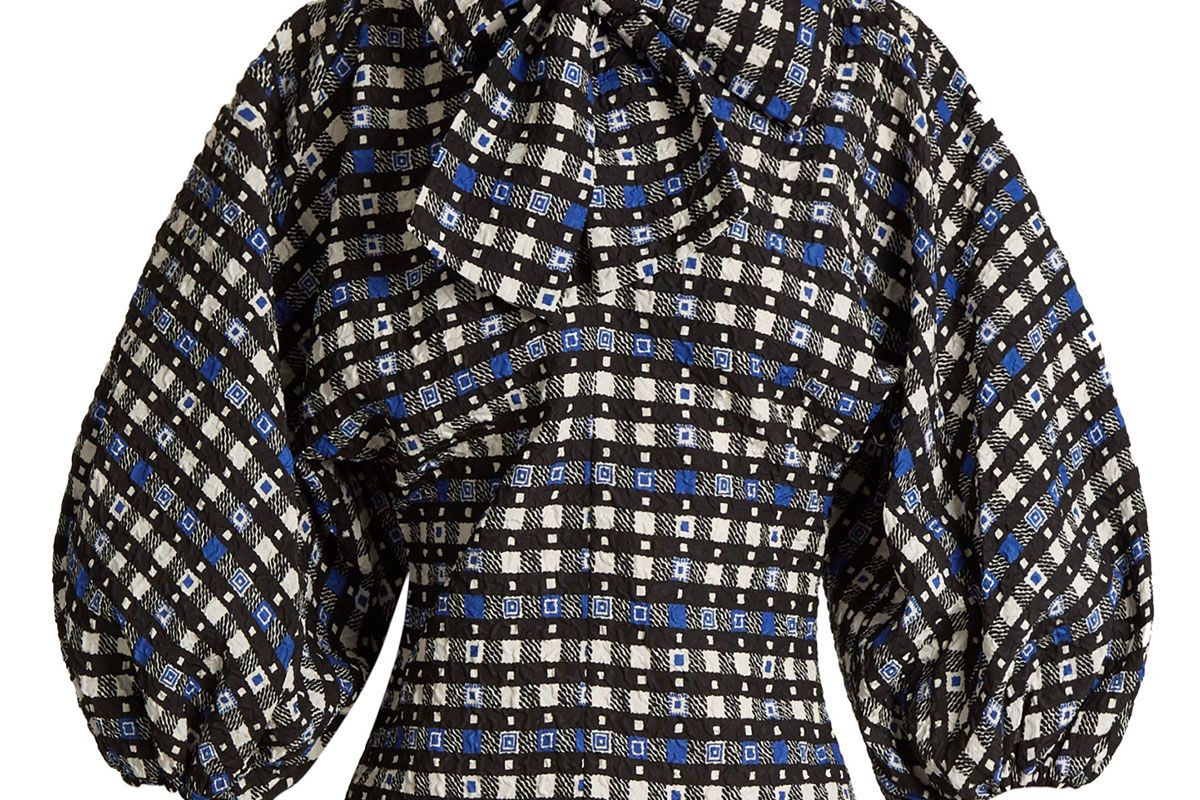 Napoli check-print tie-neck blouse