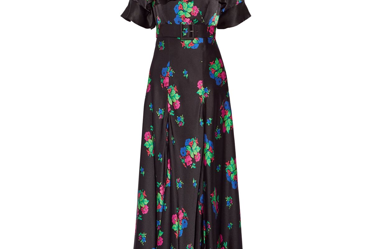 Wrap-Effect Floral-Print Silk-Satin Maxi Dress