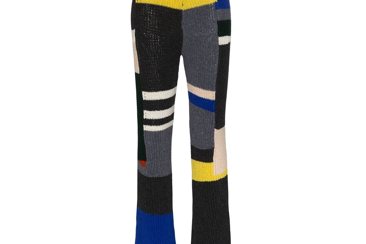 eckhaus latta panelled knitted flared trousers