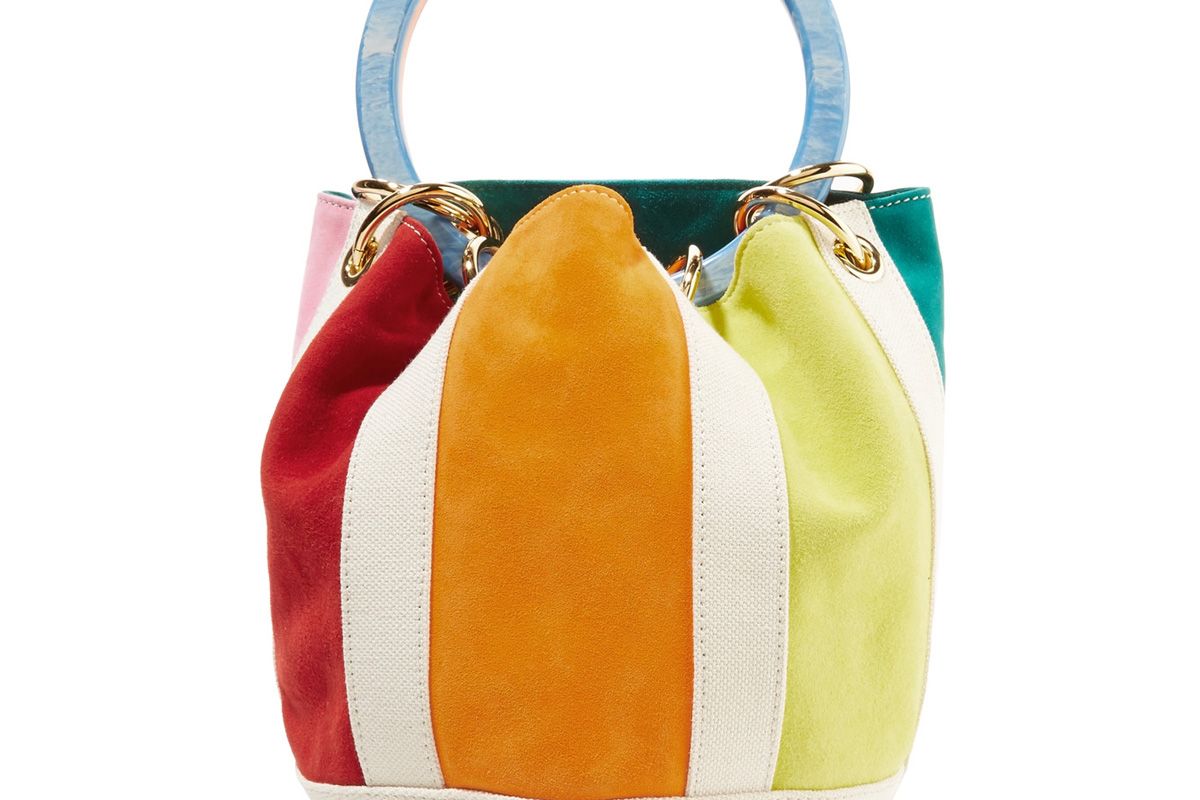 Olivia Small Paneled Suede and Linen Tote