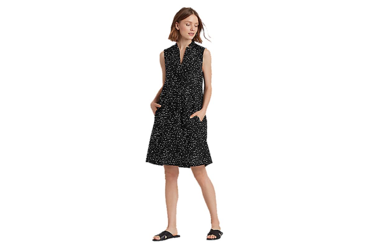 eileen fisher dot-printed organic cotton a-line dress