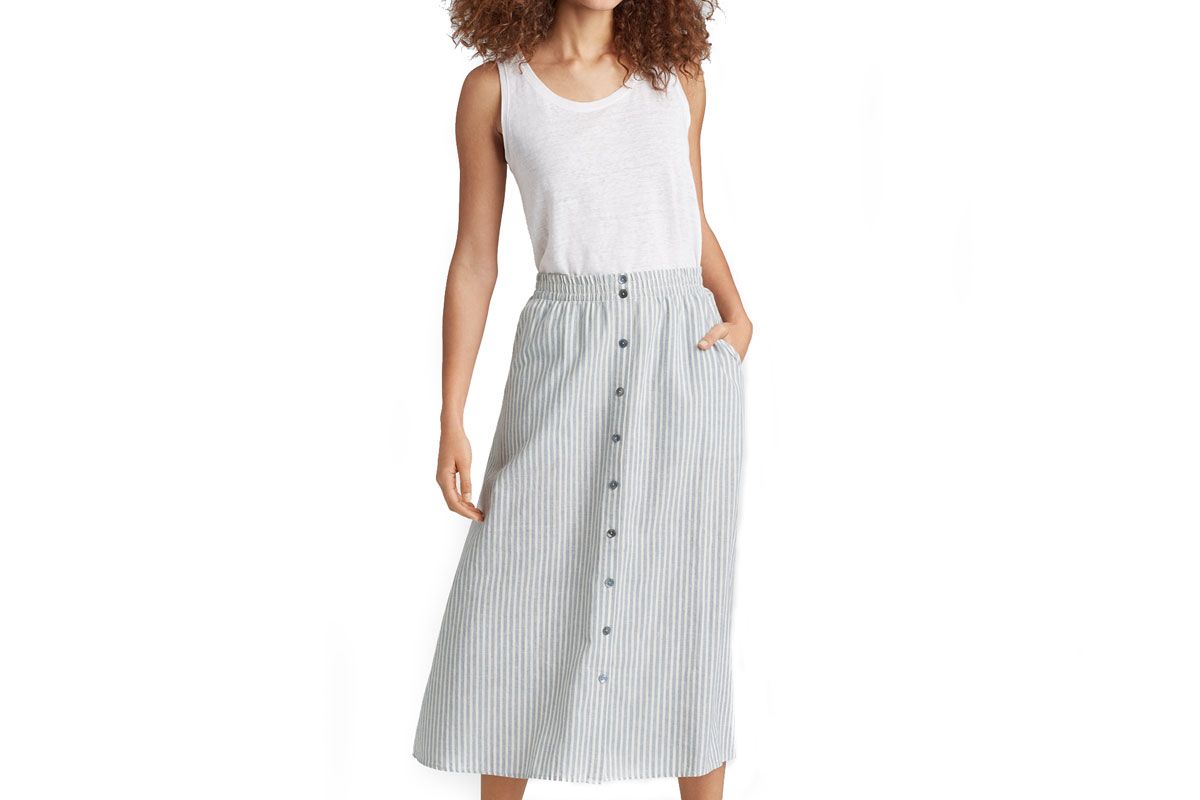 eileen fisher hem organic cotton stripe button-front skirt