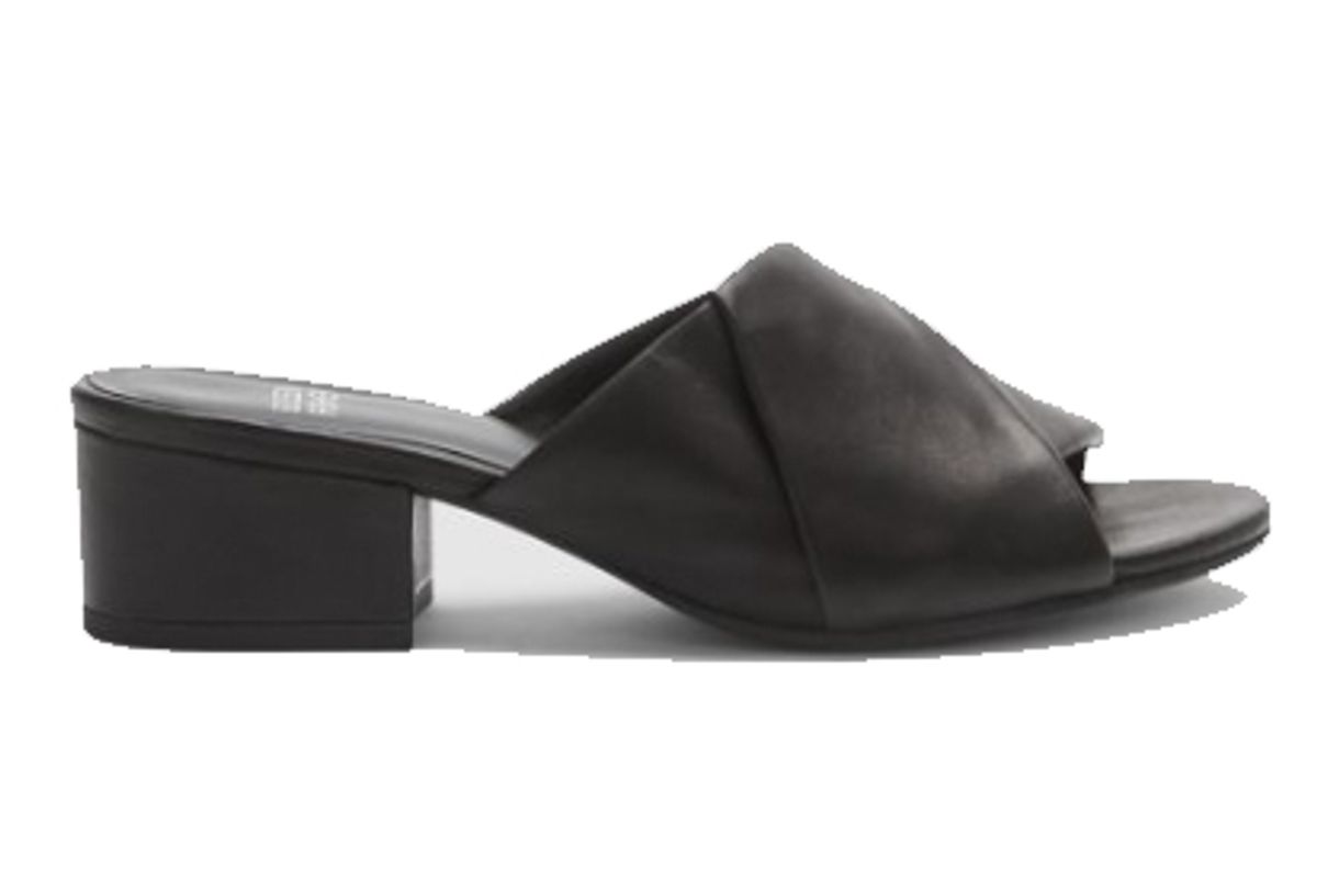eileen fisher ruche slide in washed leather