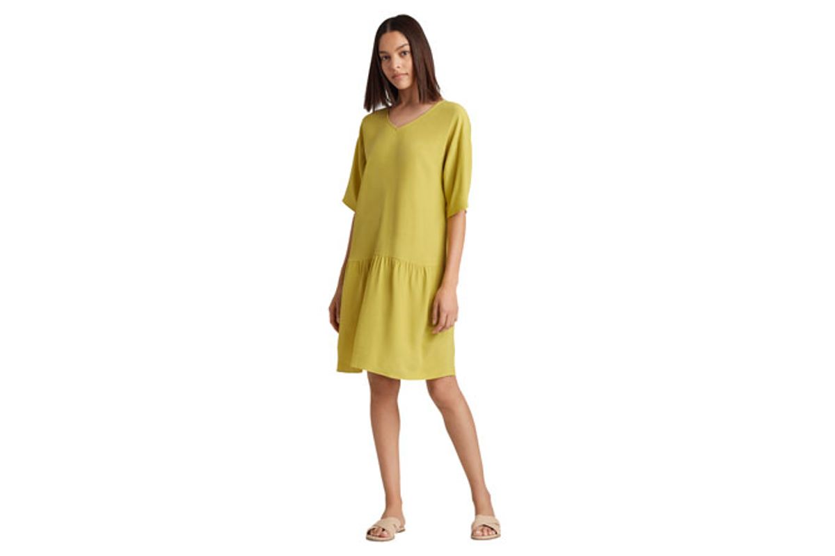 eileen fisher tencel viscose crepe drop-waist dress