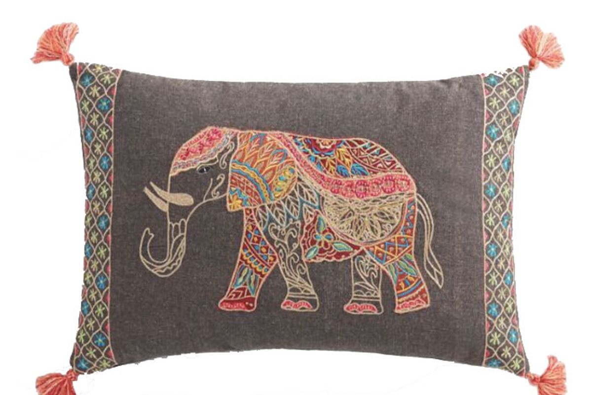 Elephant Embroidered Lumbar Pillow