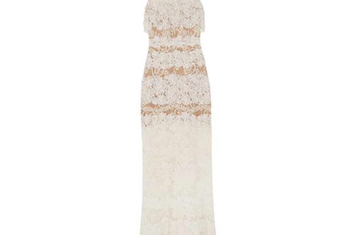 elie saab layered cotton blend lace gown