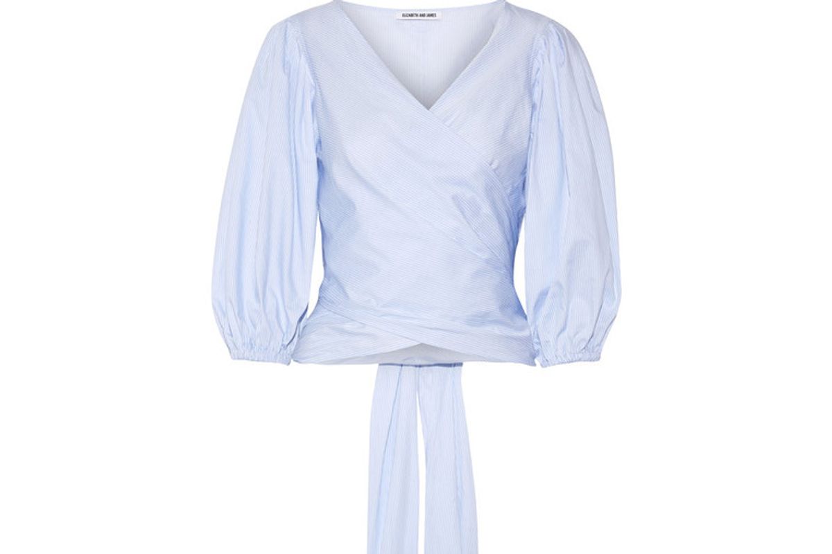 Farrah Striped Cotton-poplin Wrap Top