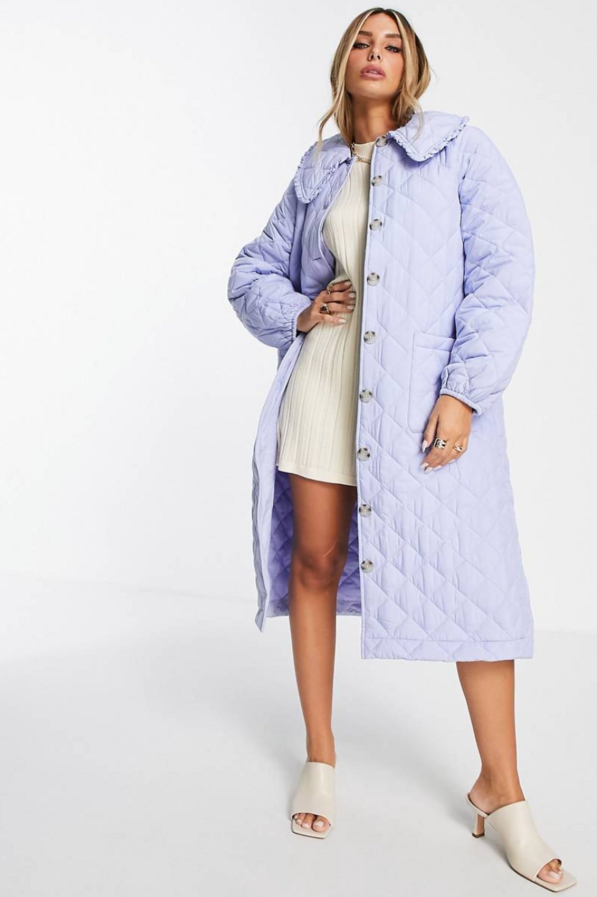 Envii Quilted Maxi Coat with Bib Collar