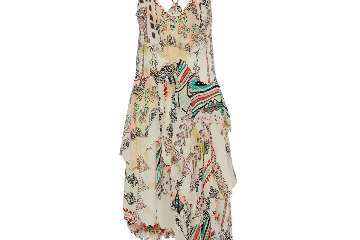 etro asymmetric bead embellished printed silk georgette dress