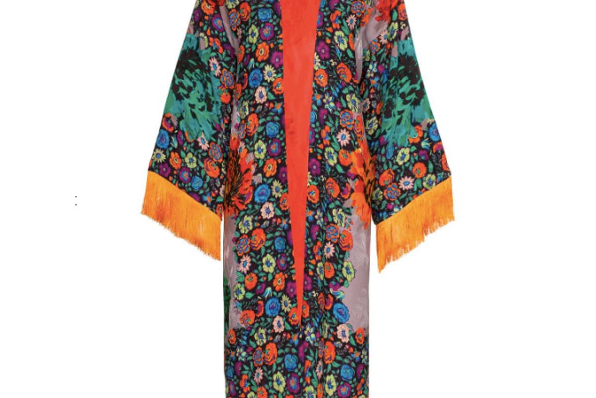 etro fringed floral print jacquard kimono