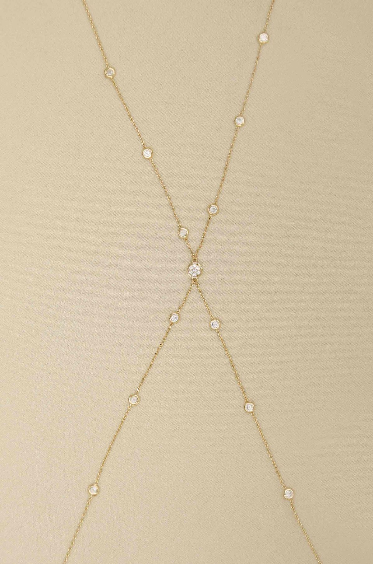ettika simple crystal x body chain