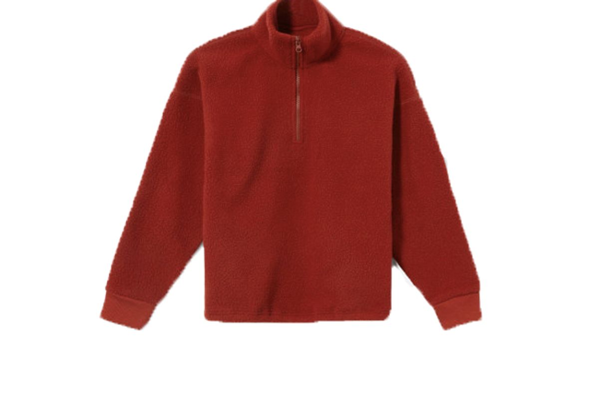 everlane womens renew flc half zip brick