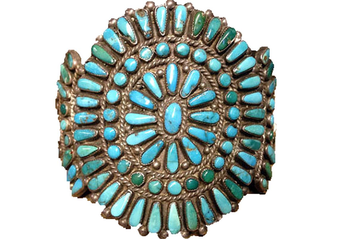 1930's Native American Zuni Turquoise Teardrop Needlepoint Bracelet