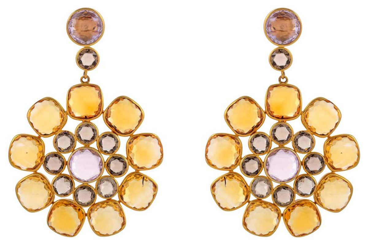 exquisite color kraft pvt ltd 80 41 carat citrine amethyst and smoky quartz 18 karat yellow gold earring