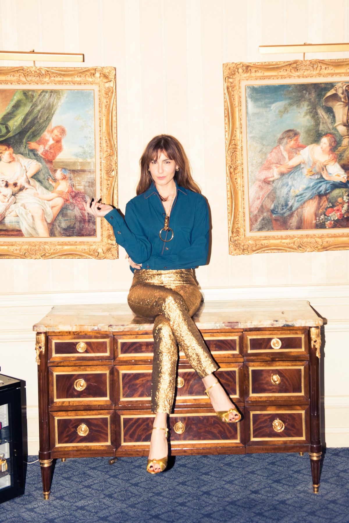 This Turkish Street Style Star Wore a YSL Gold Leather Suit to Go Glamping