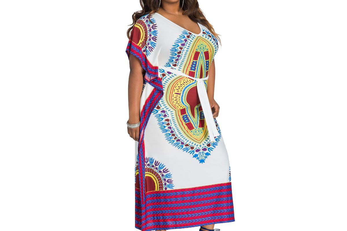 Flutter Sleeve Belted Dashiki Kaftan Dress