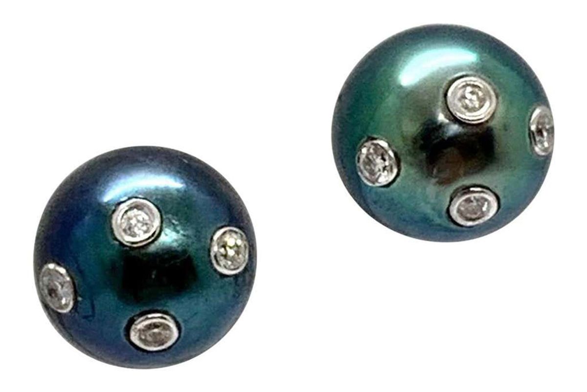 ezra kassin tahitian south sea pearl stud earrings 14 karat certified