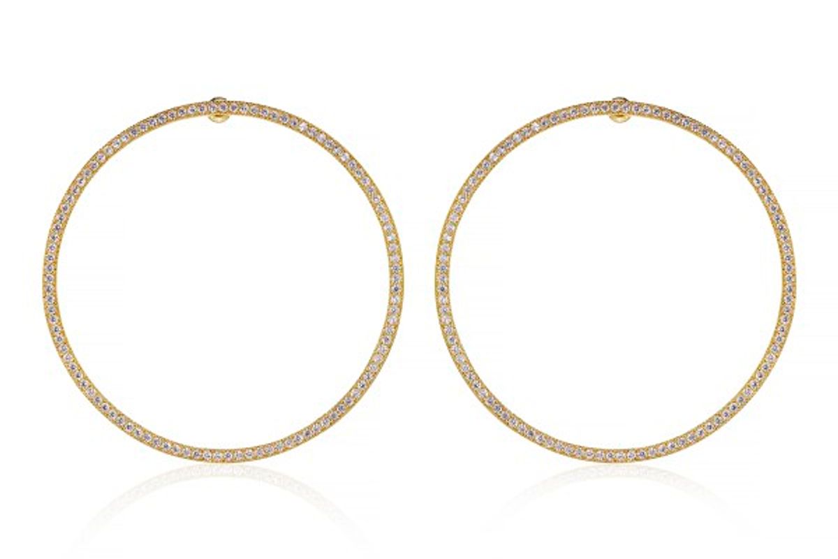 Pave Cheekbone Hoops Gold