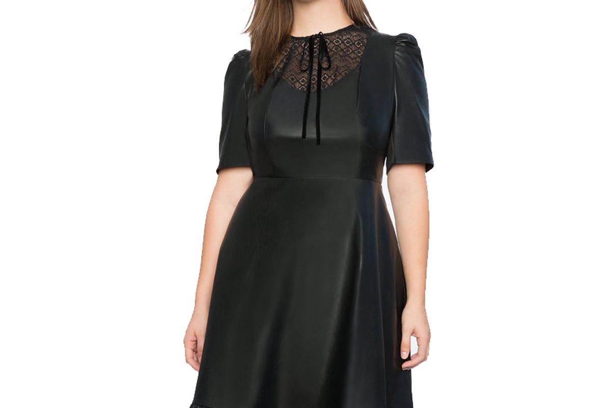 Faux Leather Dress with Lasercut Bib Front